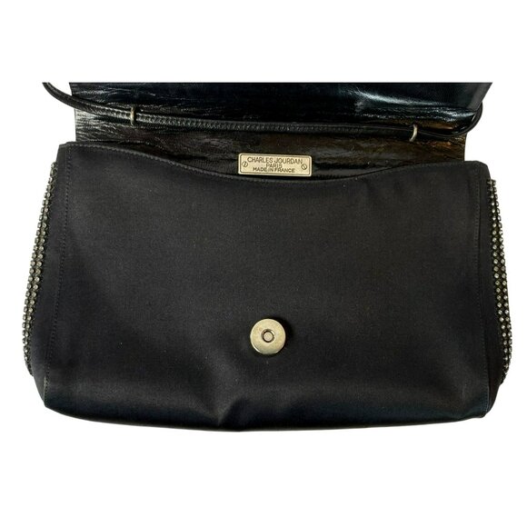 Vintage Charles Jourdan Black Satin Rhinestone Shoulder Bag Clutch 80s 90s Y2K - Picture 4 of 7